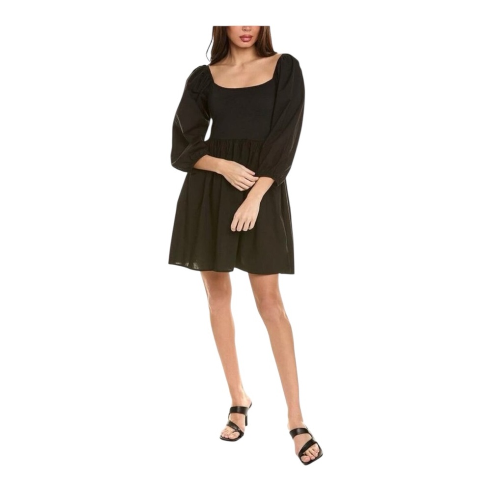 Nation LTD Heddie Combo Babydoll Mini Dress Size XS Jet Black New